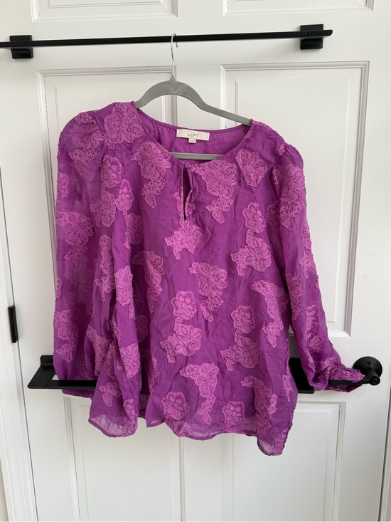 LOFT Tops - LOFT Fuchsia Purple Floral Embroidered Peasant Tunic